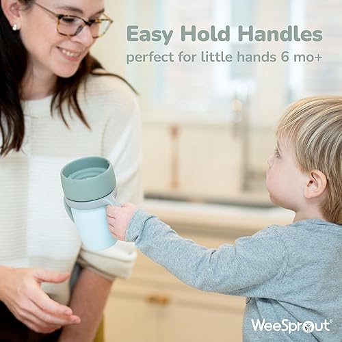 Miniatura 3 de WeeSprout Taza de entrenamiento para bebé, taza de silicona con asas extraíbles para destete de la botella - Vasos de transición a prueba de