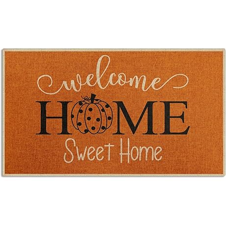 Arttown Home Non-Slip Absorbant Indoor Doormat - Orange Pumpkin Harvest