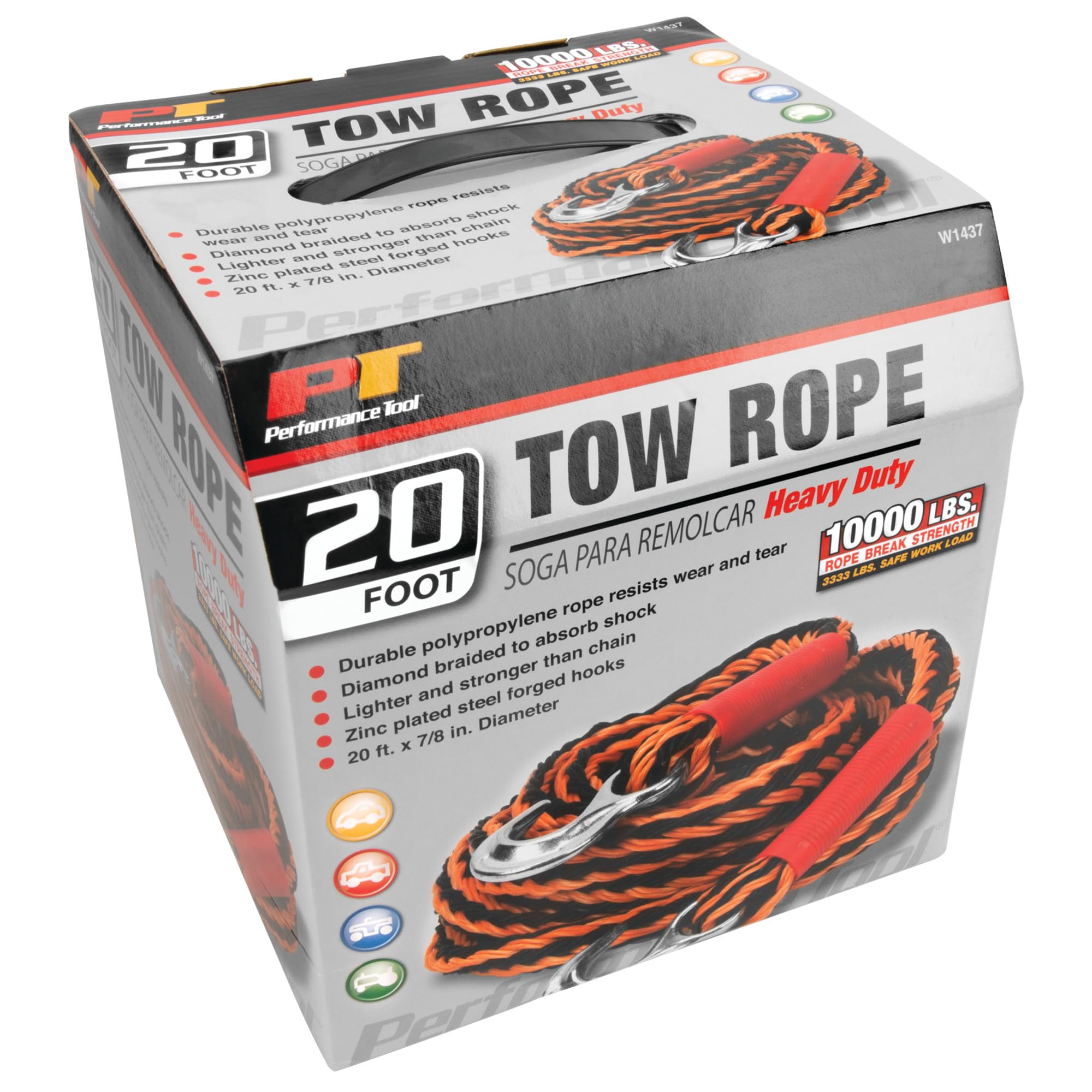 PERFORMANCE TOOL W1437 Abschleppseil, robust, Polypropylen, Diamant, geflochten, 2,2 x 6,2 m