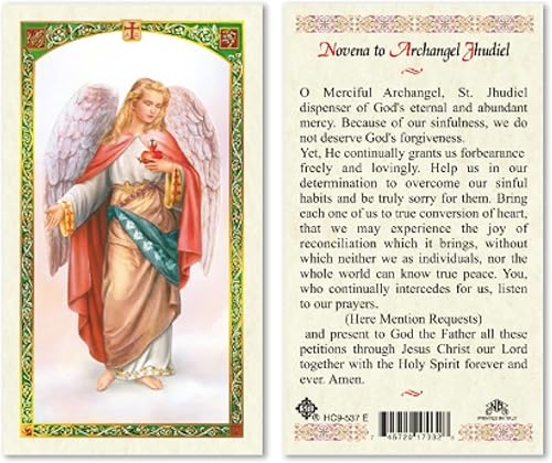 Miniatura 7 de Tarjetas de oración católicas laminadas de siete arcángeles para intervención y orientación, Michael Gabriel Raphael Uriel Barachiel Jhudiel y