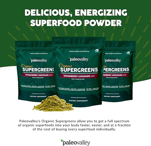 Miniatura 10 de Paleovalley Polvo orgánico Supergreens  23 superalimentos con fibra prebiótica para apoyo energético e inmunidad  Sin pastos de cereales para una