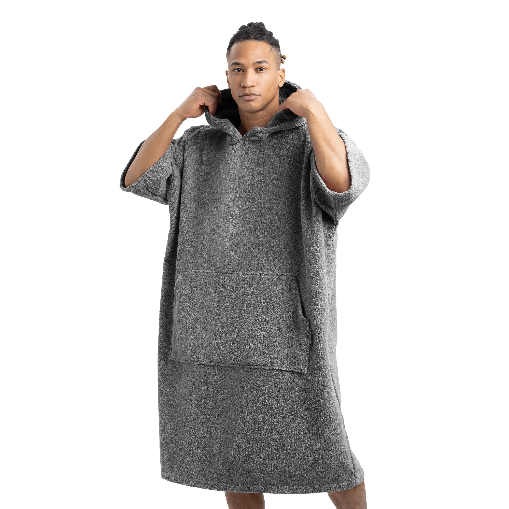 HOMELEVEL ponczo surfingowe dla kobiet i mężczyzn, 100% bawełny, ręcznik plażowy, ręcznik frotte kąpielowy z kapturem, kolor ciemnoszary, L/XL