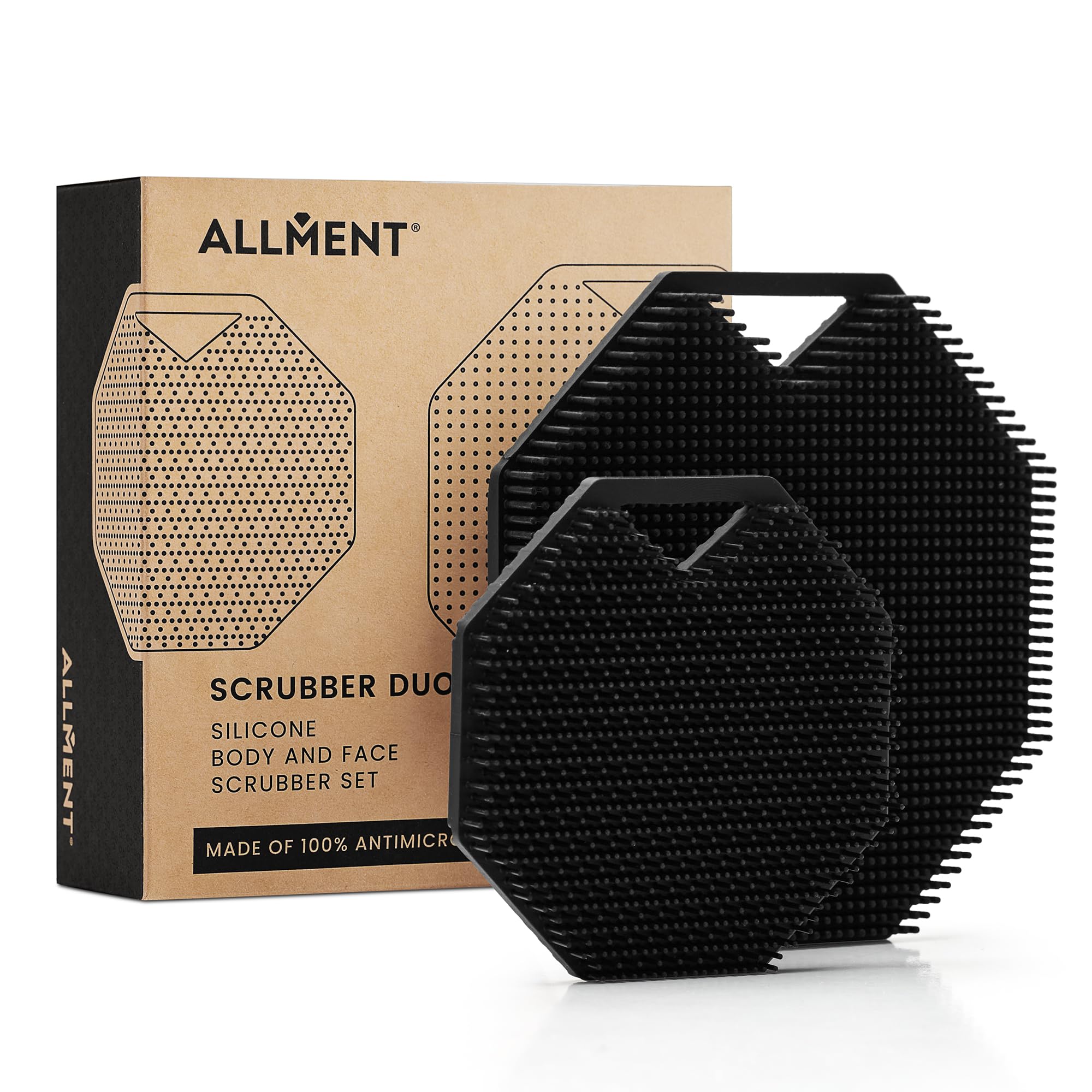 Scrubber Duo - Premium Antimicrobial Silicone Face and Body Scrubber Set for Exfoliation & Deep Skin Cleansing - Eco-Friendly BacteriaFree™ Shower Brush - Loofah & Bath Sponge Alternative