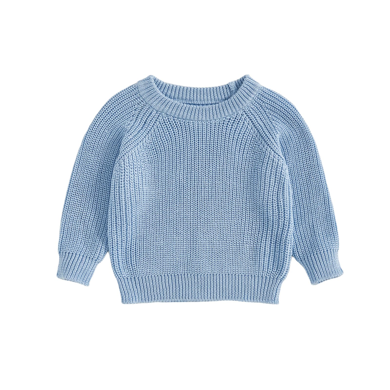 Aiwpstoin Baby Girl Boy Knit Sweater Chunky Knitted Crew Neck Pullover Sweatshirt Knitwear Toddler Fall Winter Clothes (Sky Blue, 3-6 Months)