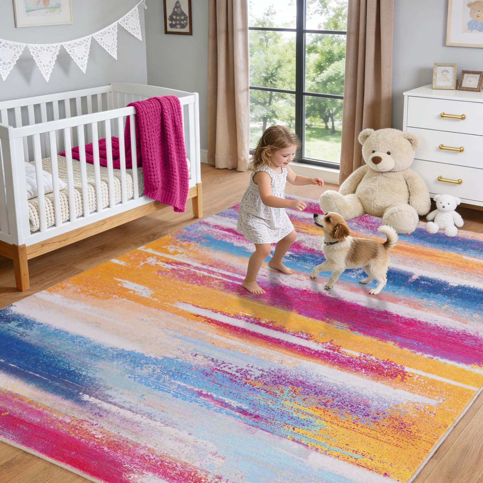 Rezutan Waschbarer Teppich Wohnzimmer Modern Abstrakt Mehrfarbig 160x230cm，