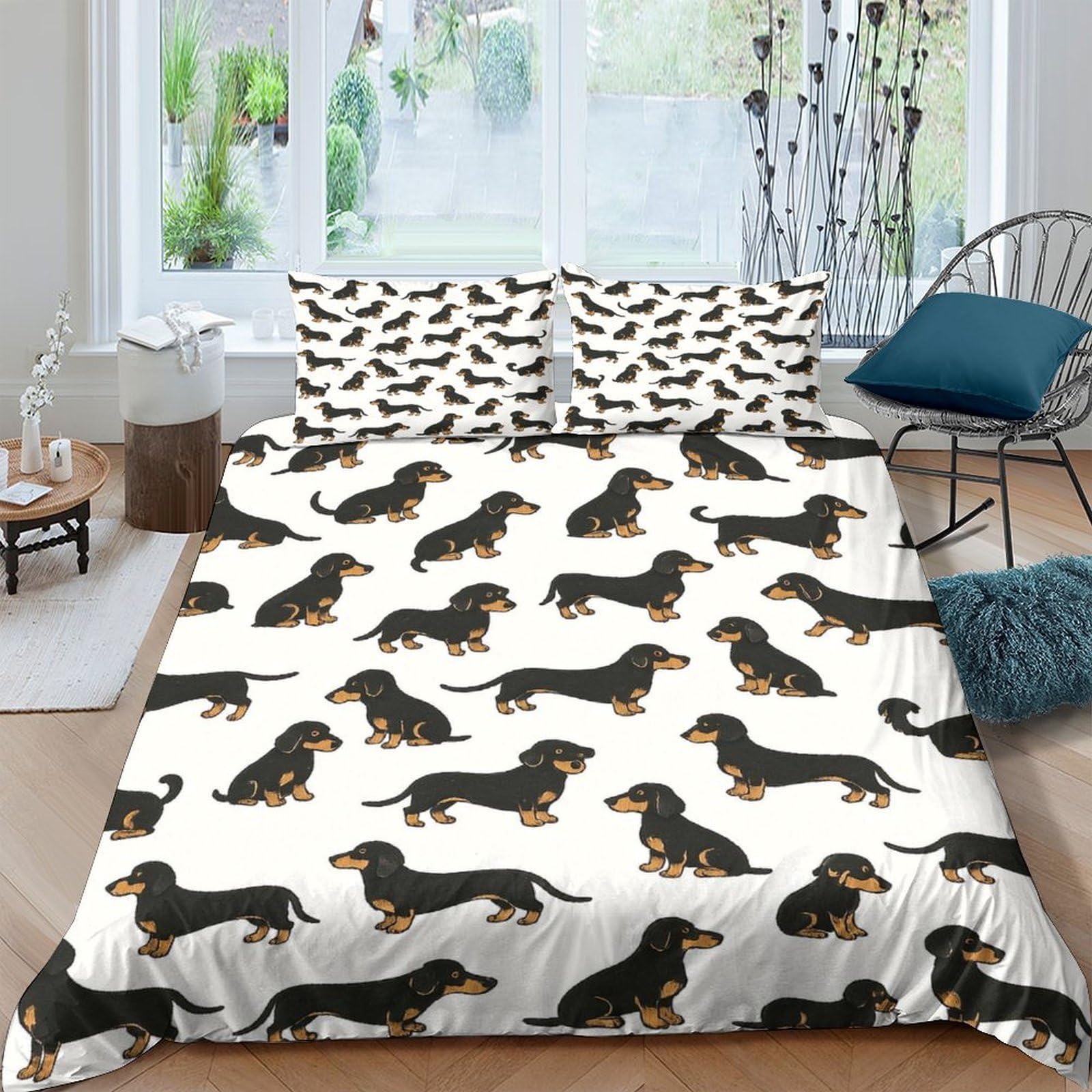 Housse de couette teckel microfibre 260x220 cm avec parure de lit chien 3D