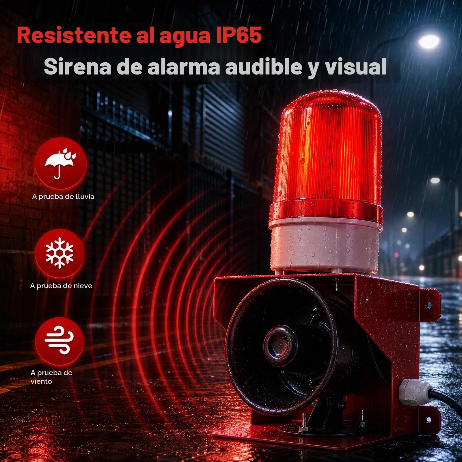 Alarma de Sirena Industrial, Sirena Alarma Industrial de 120 dB con Luz Estroboscópica IP65 Lámpara LED Adecuada para Uso Interior y Exterior Enchufe UE 220 V