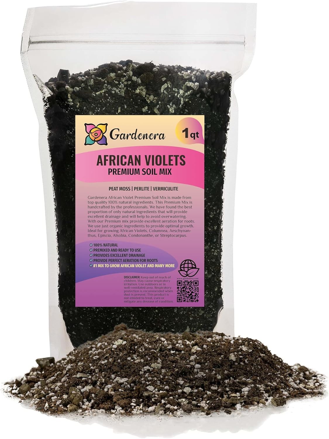 Mezcla de suelo prémium para violetas africanas y gesneriad, perlita hortícola (25%) + vermiculita (25%) + musgo de turba esfagnum (50%), fabricada