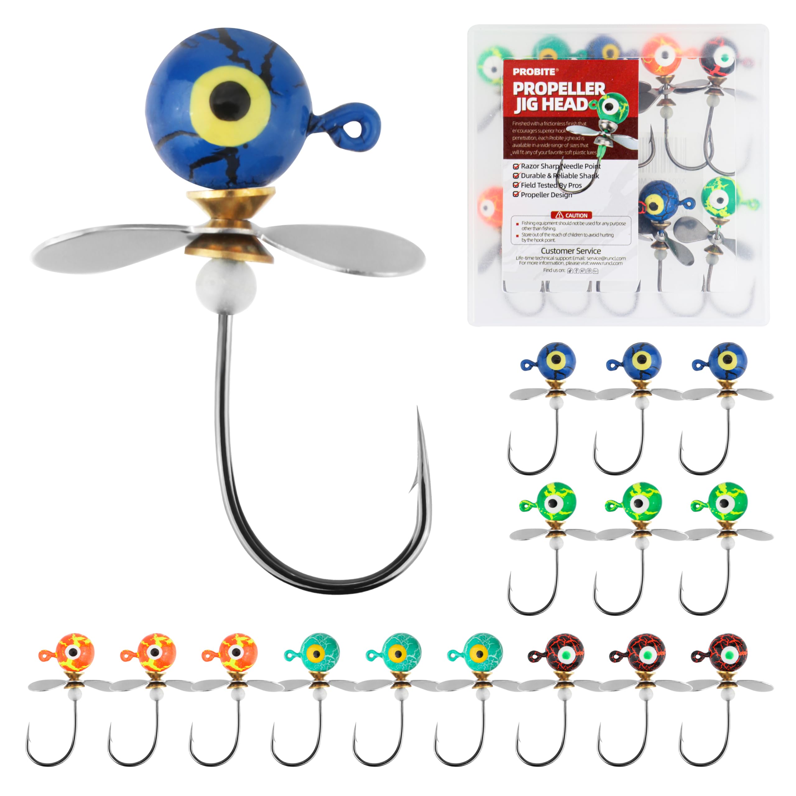 Propeller Jigköpfe gemischtes Set – 15 Stück Angel-Jigköpfe mit Spinnblättern, 4 Größen, scharfe Haken, für Süß- und Salzwasser