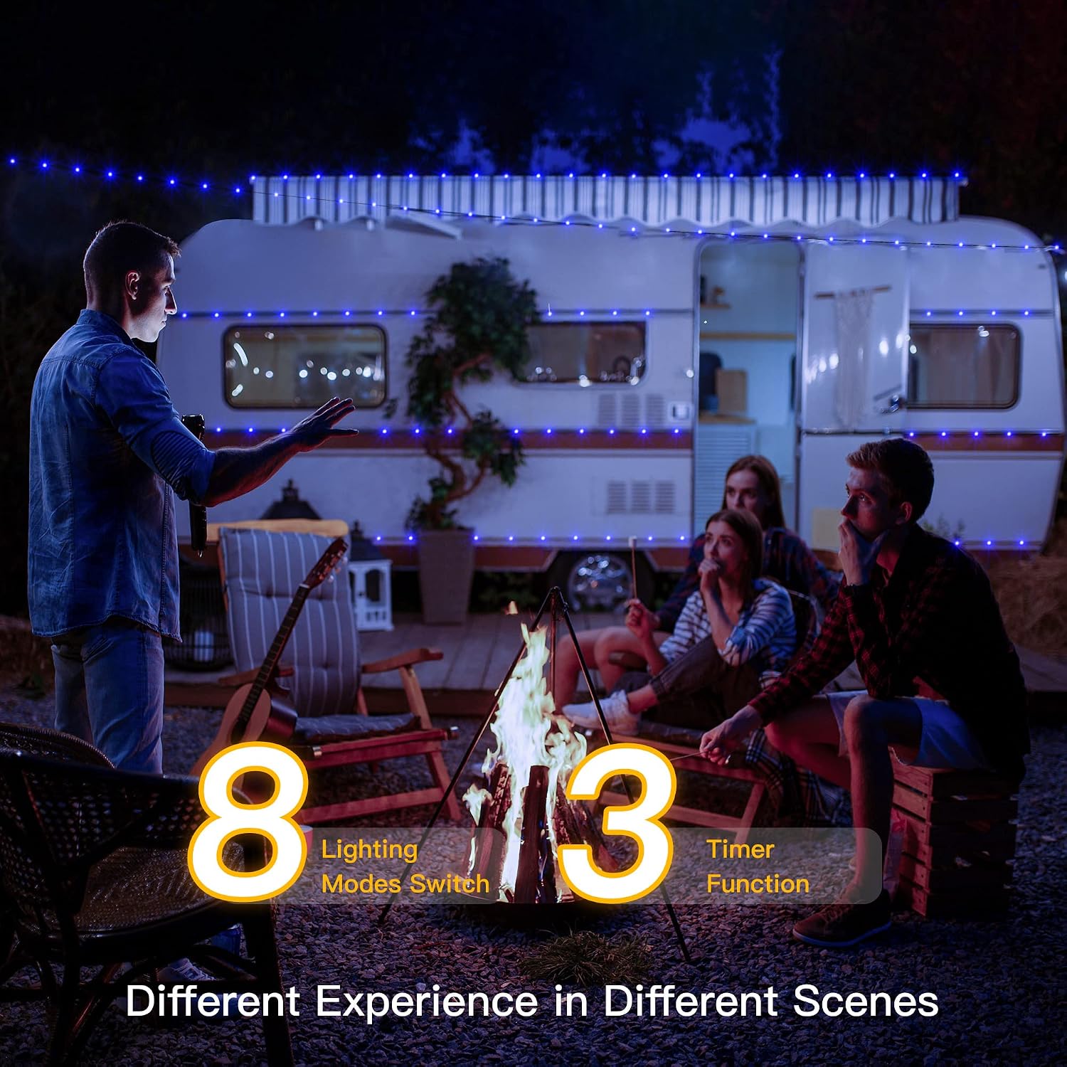 Ollny Solar Christmas Lights, Solar String Lights Outdoor, 240LED/80ft IP67 Waterproof 8 Lighting Modes, Solar Fairy Lights with 3 Timer, Solar Powered Christmas Lights for Garden Yard, Patio, Blue