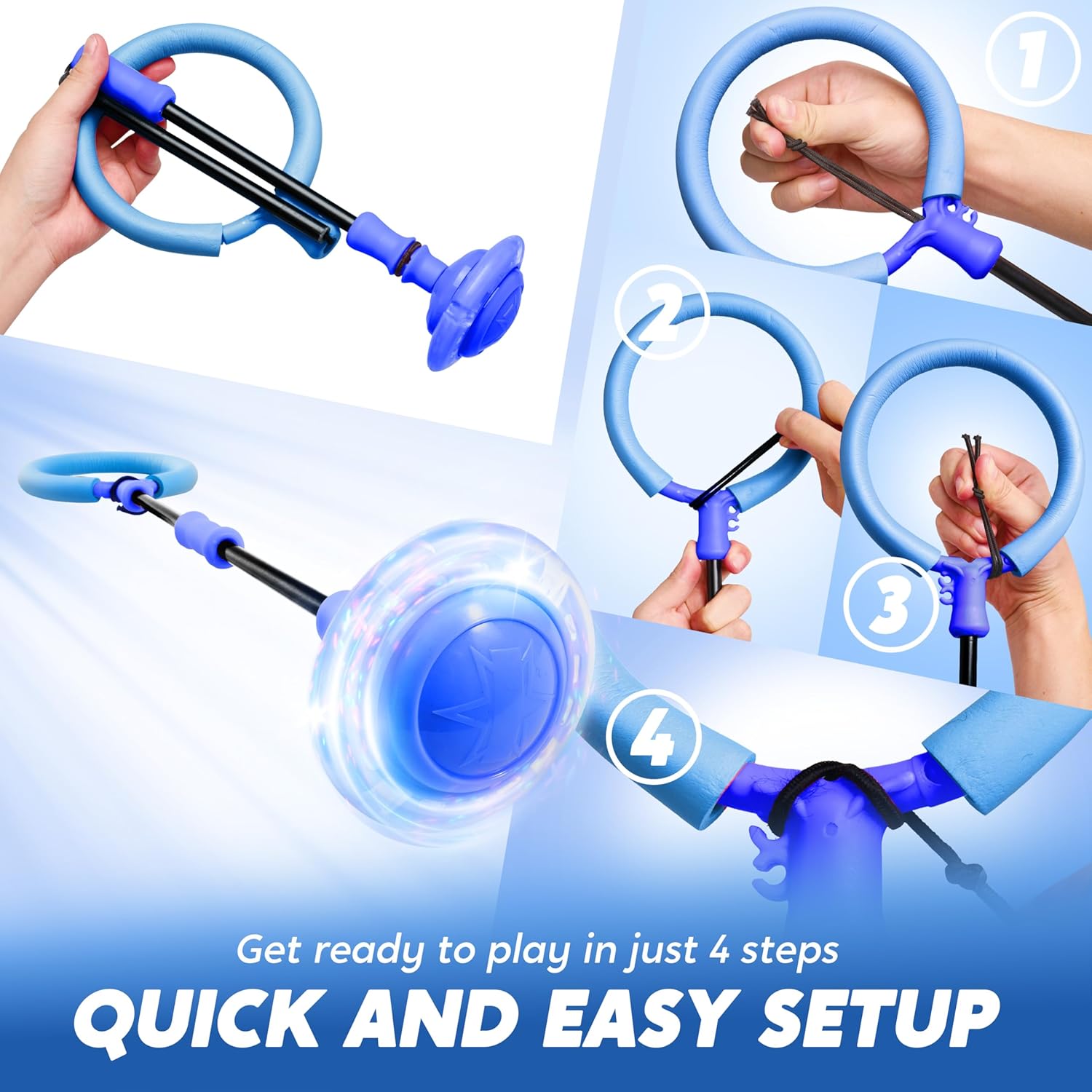 JOYIN Blue Ankle Skip Ball with Flashing Lights, Toy for Kids Indoor & Outdoor, Flashing Swing Ball Foldable Sports Toy, Birthday Gifts for Kids 3 4 5 + Sapphire image 3 of 8 B0DBVJCHWQ