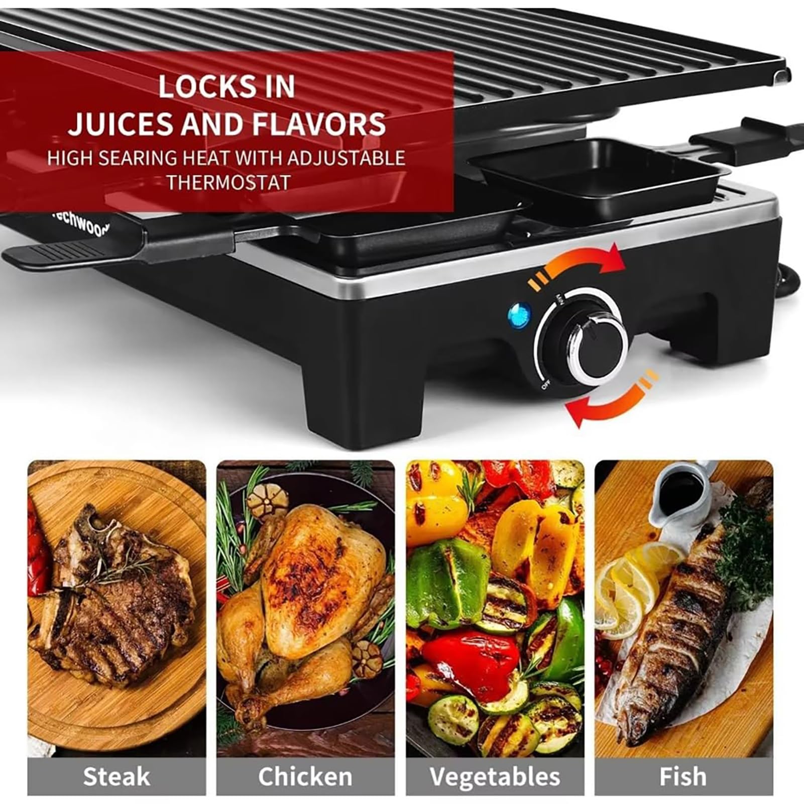 Gril électrique antiadhésif for 8 personnes, pierre à raclette 2 en 1, gril de fête à raclette, gril électrique sans fumée à température réglable de 1 500 W, avec 8 moules à fromage et 2 spatules