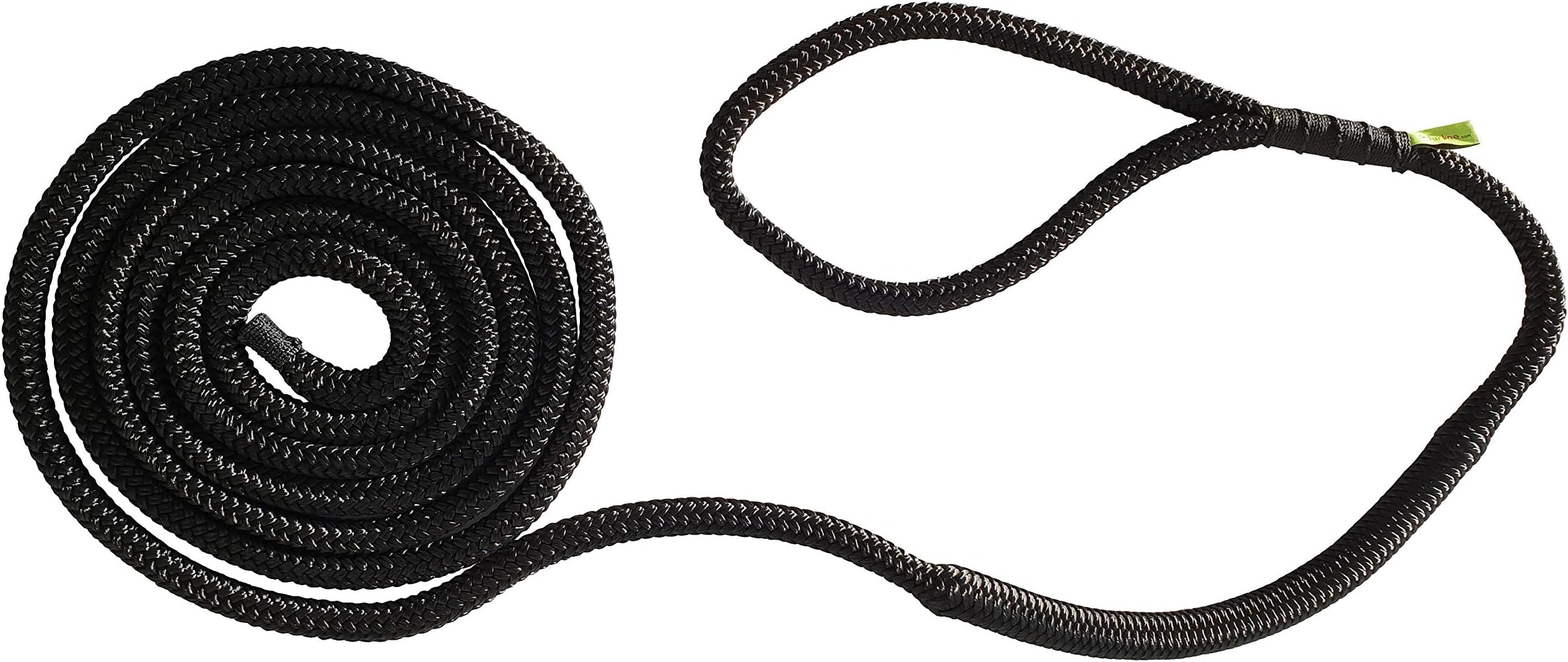 shockline1/2 Inch Dock Line with Integrated Shock Absorber, Double Braided, Polyester, 15, 25, 35 FT, Hand Spliced 12" Eye, Black