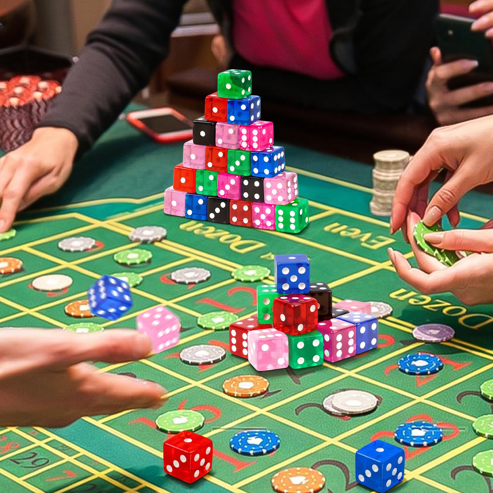 Hooqict Juego de 100 dados de casino estándar de 16 mm, dados de acrílico de 6 caras de colores para juegos de mesa (azul, verde, amarillo)