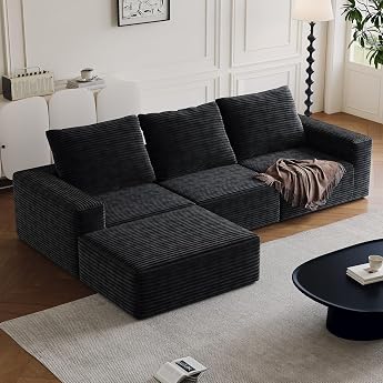 Modular Sofa with Sleep Function L Cloud Couch with Ottoman Comfortable Boneless Sofa for Living Room Modern Sectional Sofa for Lounge & Relax No Assembly