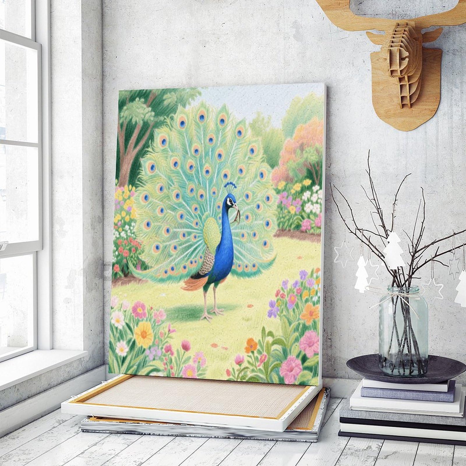 KOAYUBFC Malen-nach-Zahlen-Set mit Pfau mit Federn, für Erwachsene, Anfänger, Erwachsene, Malen-nach-Zahlen-Kits auf Leinwand, DIY-Acryl-Ölfarben, Gemälde mit Pinseln für Geschenk, Heimdekoration