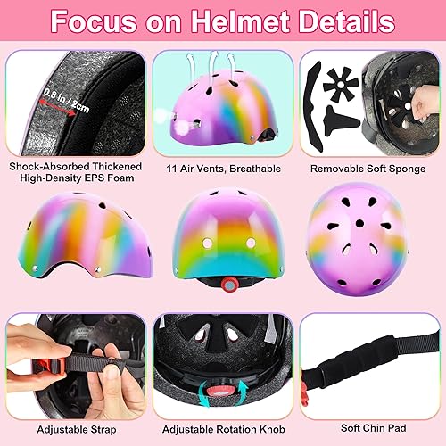 Miniatura 10 de DINILEMU Kids Bike Helmet Pad Set for Kids Ages 3-5 5-8 Girls Boys Toddler Skateboard Helmet with Knee Pads Elbow Pads Wrist Guard Protective Gear