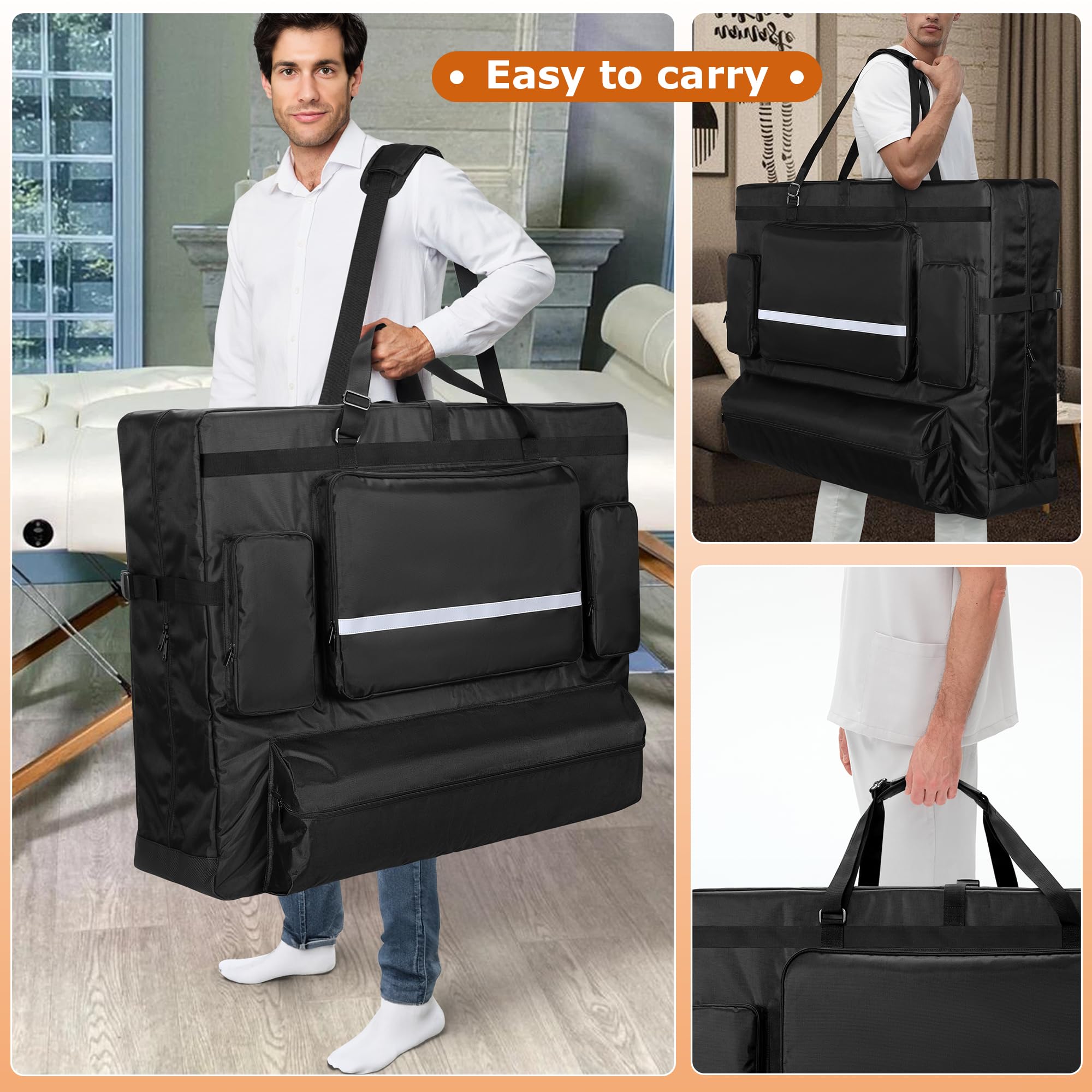 Luxja Bolsa para Camilla de Masaje Adapta Camilla de Masaje Plegable 24" a 30" de Ancho, Bolsa de Transporte para Mesa de Masaje con Bolsillos Accesorios, Negro