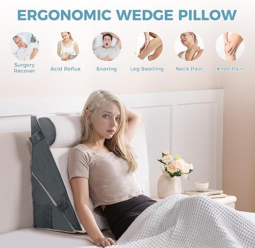 Miniatura 2 de Ganondorf Juego de almohadas de cuña ortopédicas para cama para dormir, almohada corporal triangular elevada de espuma de alta calidad ajustable