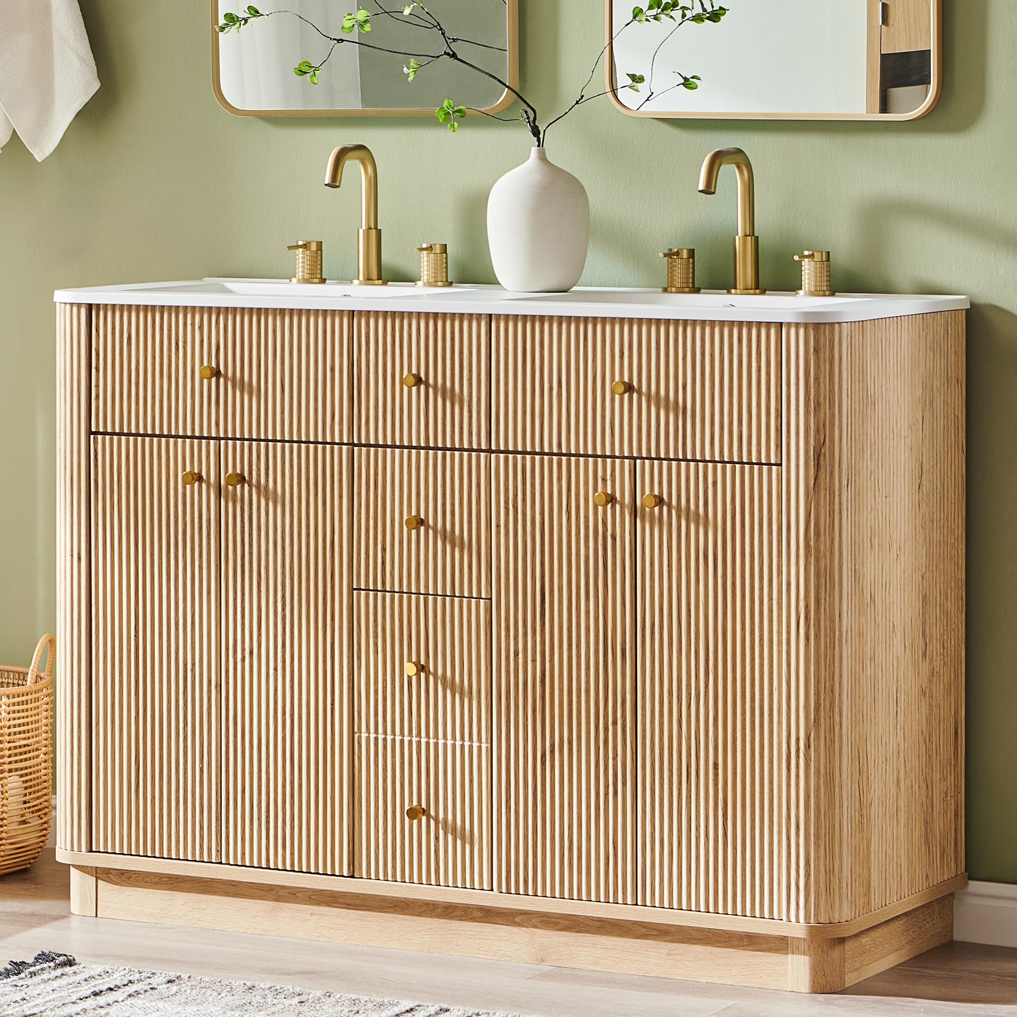T4TREAM 48 Inch Bathroom Vanity with Sink, Modern Fluted