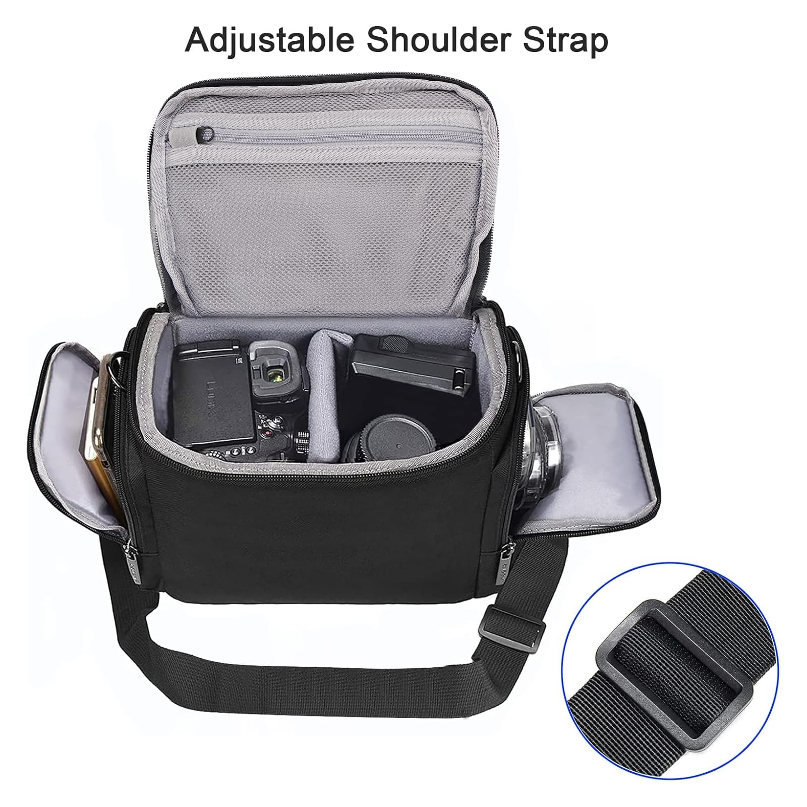 CADeN Sac à bandoulière en toile pour appareil photo avec insert amovible - Résistant aux chocs - Pour hommes et femmes (1.0 noir, L), Noir , L, Sac à dos