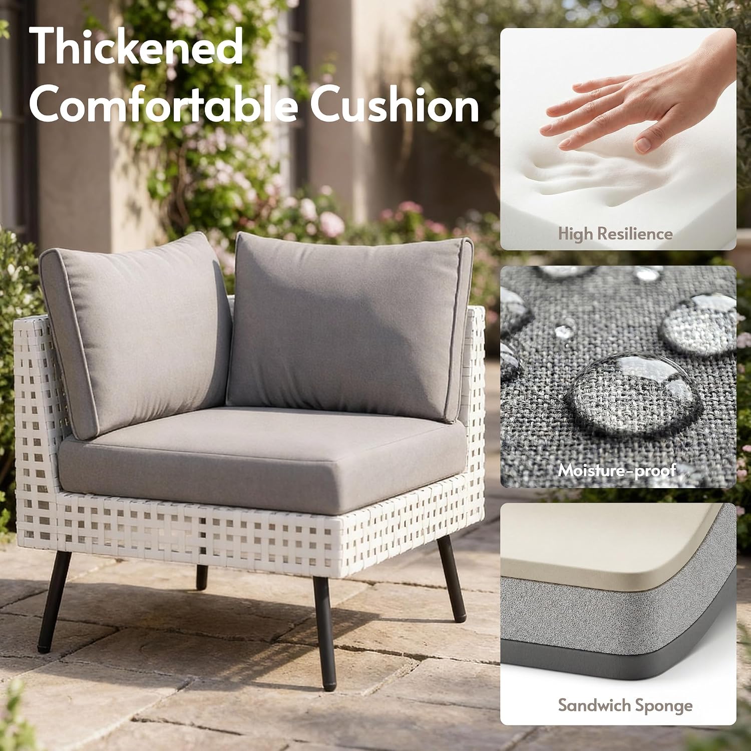 ENSTVER Modern High-End 8-Piece Wicker Patio Furniture Sets，Outdoor Patio Sectional with Thicken Cationic Fabric Cushions & Non-Slip Pad, Convertible Conversation Sets for Garden, Poolside, Backyard