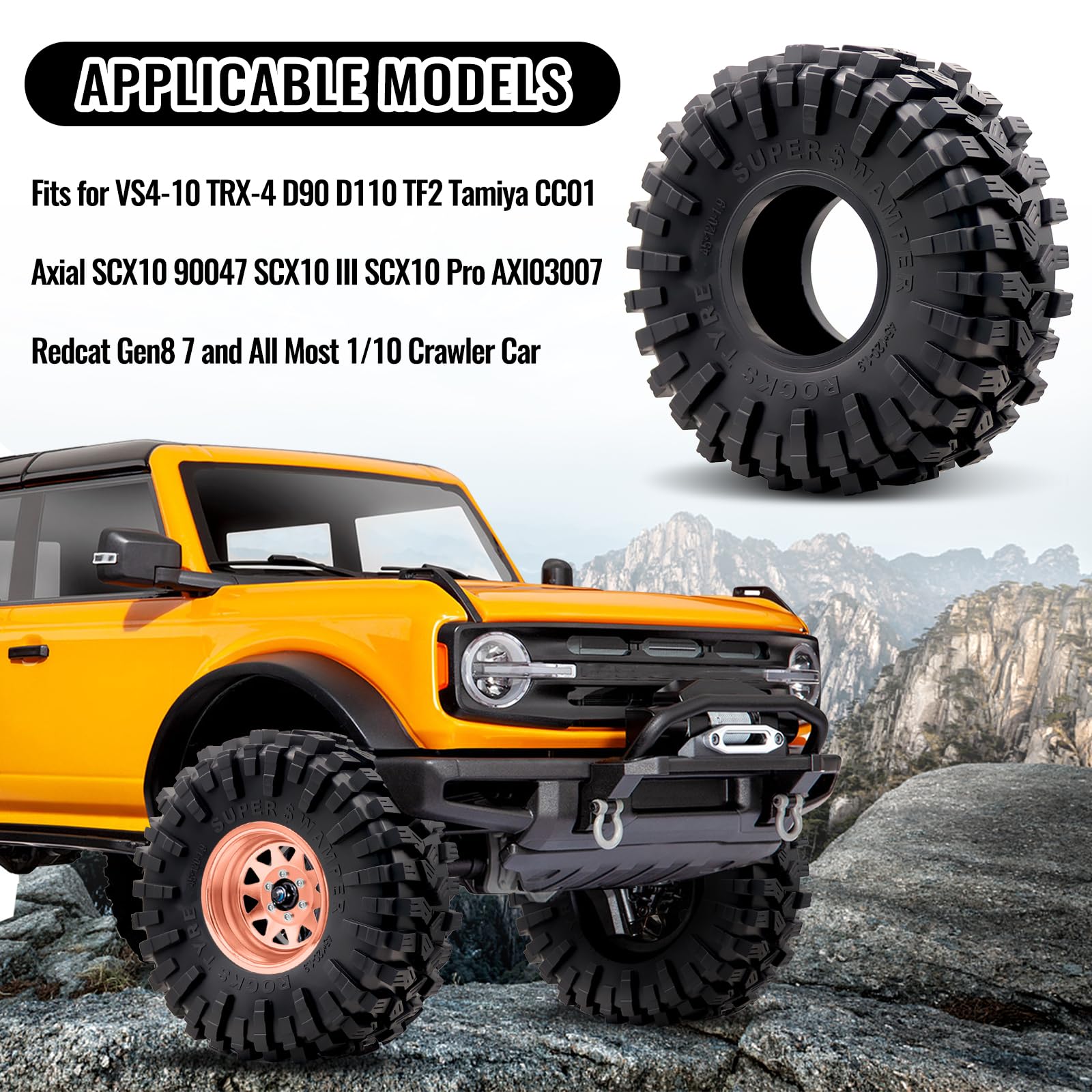 INJORA 4 Pneus RC 1.9 Pouces Crawler - Pour Axial SCX10 TRX-4 D90 D110