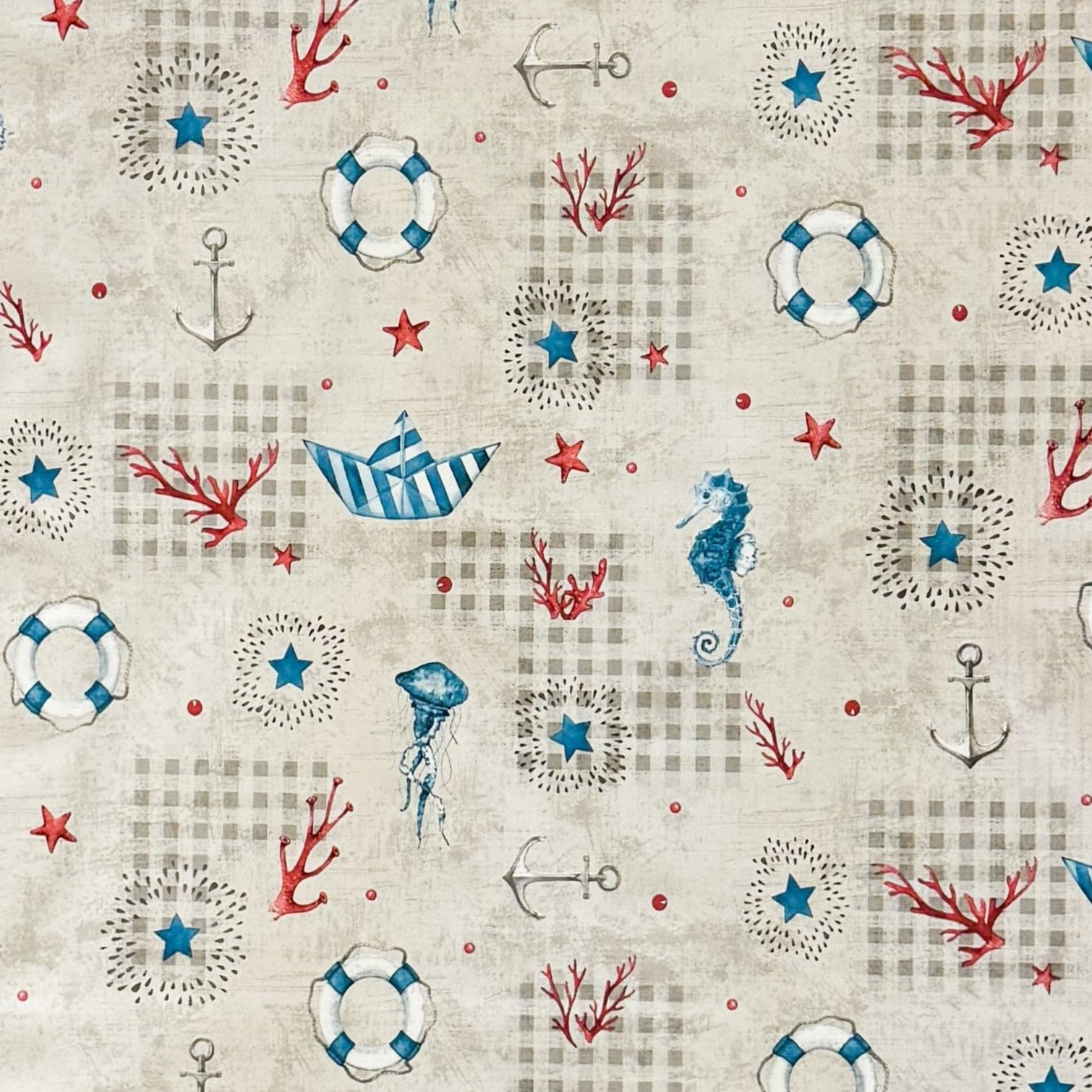 KEVKUS Nappe en toile cirée - Largeur : 160 cm - Grande taille - C126-1 - Motif poissons et hippocampes - Taille et forme au choix - Livraison sans plis - Roulée sur une douille en carton