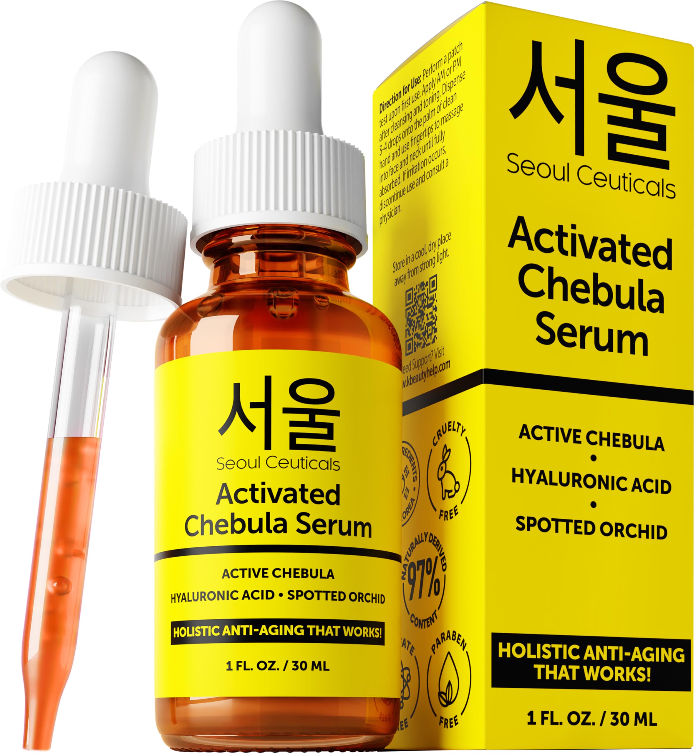 SeoulCeuticals Chebula Active Korean Serum – 30ml Anti Aging Serum with Hyaluronic Acid & Spotted Orchid – Korean Skincare Formula for Fine Line Care & Texture Support