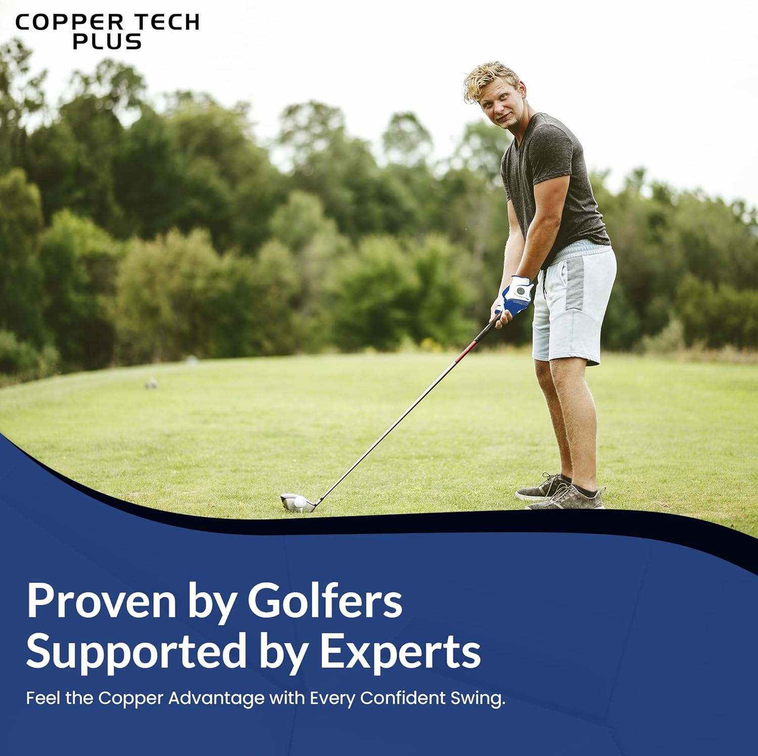 Men’s Golf Glove – White/Royal Blue – Copper Infused Compression for Arthritis Relief, Non-Slip Silicone Grip – USGA Approved