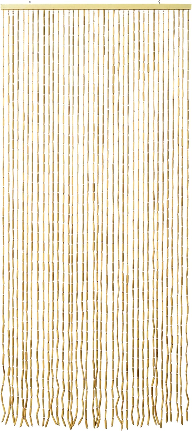 FlavorThings 36inch x 79inch Natural Wood and Bamboo Beaded Curtain Room Divider -Plain Design-Bamboo and Wooden Doorway Beads-Boho Bohemian Curtain 38 Strands (Nature)