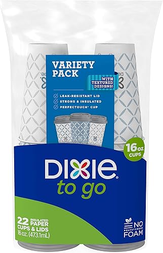 Miniatura 2 de Dixie To Go - Tazas y tapas para bebidas calientes, 16 onzas, 132 unidades, diseños surtidos, tazas de café de papel desechables y tapas