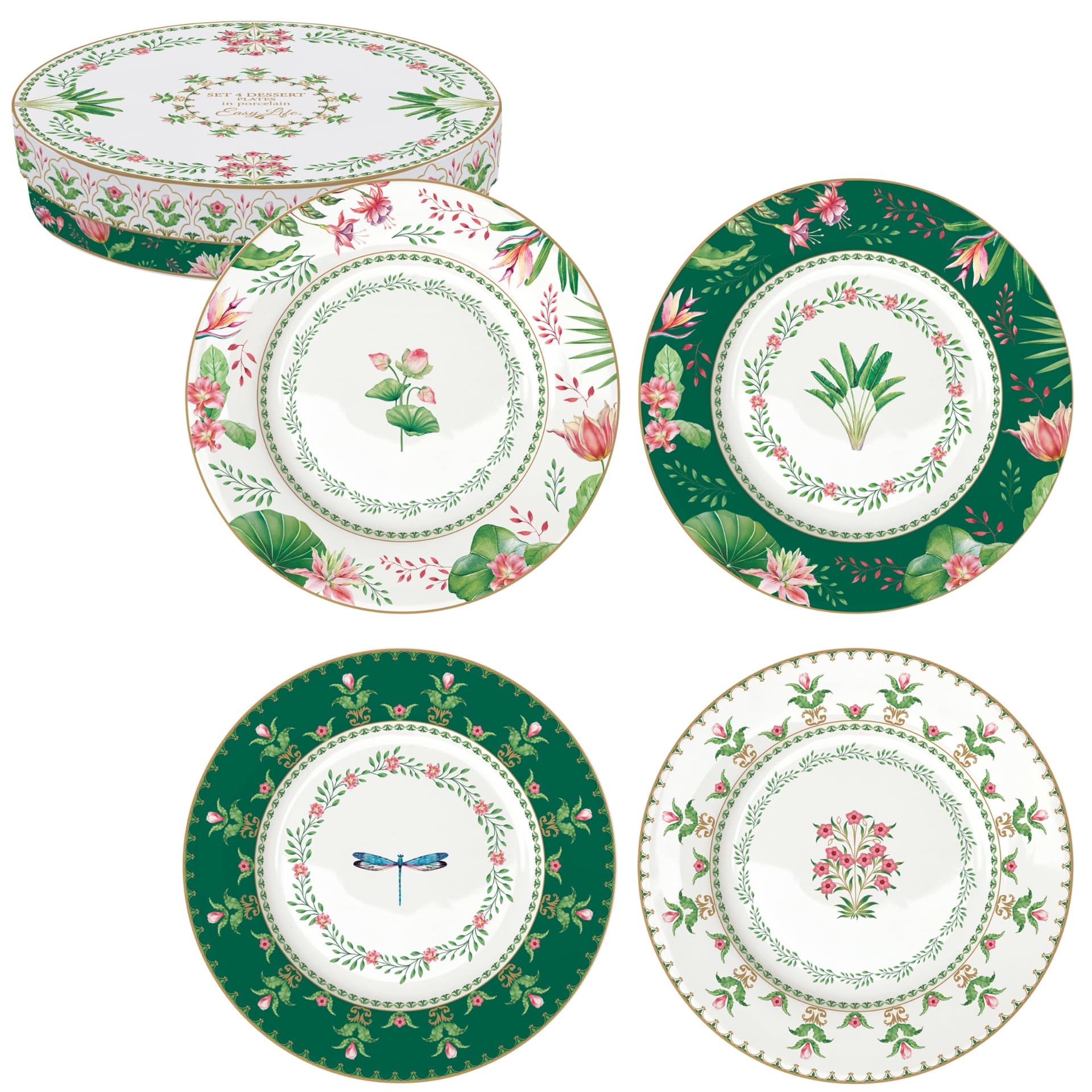 Assiettes dessert en porcelaine Botanic Chic coffret de 4 pièces 19 cm vaisselle végétale