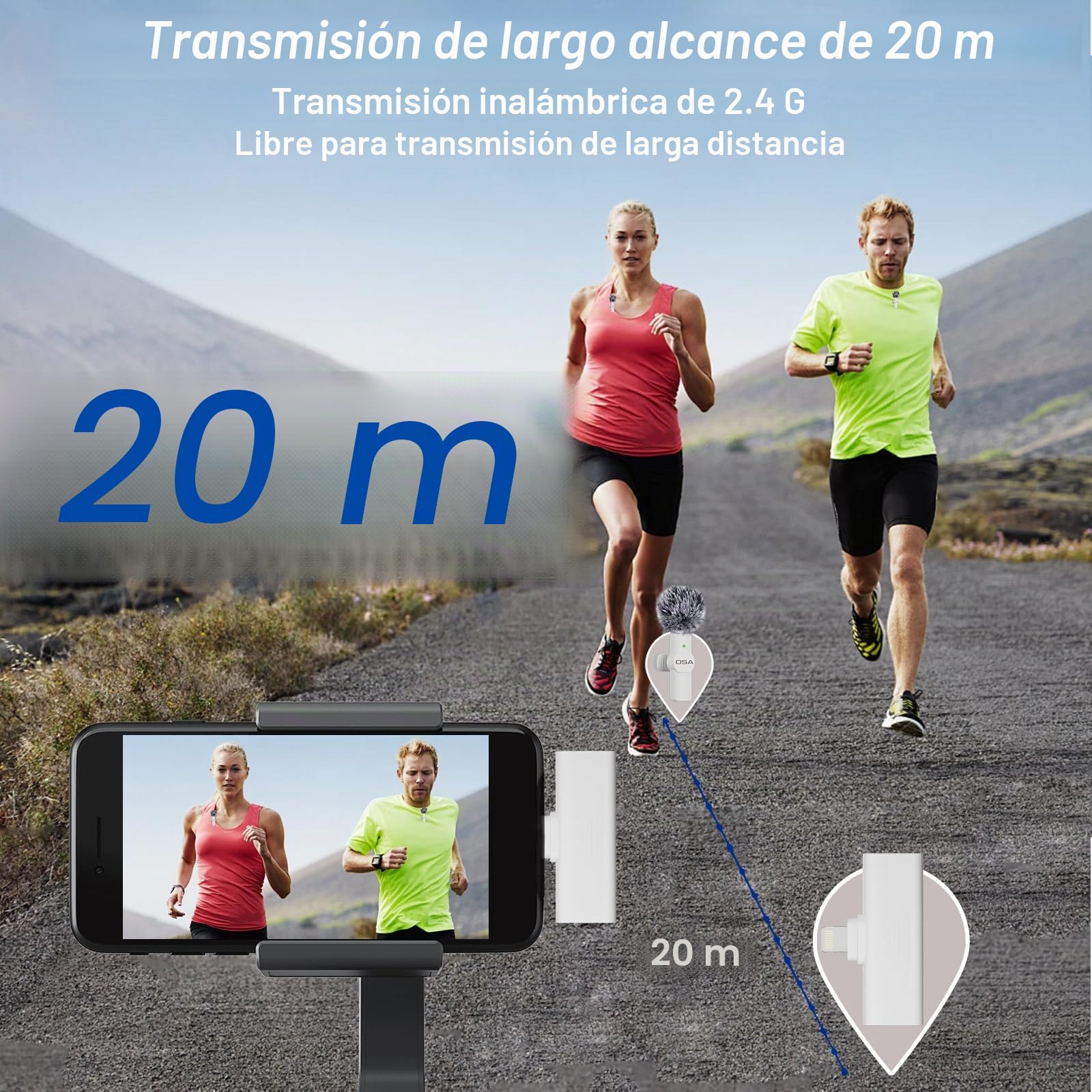 OSA Lavalier Micrófono móvil inalámbrico para grabación de Video de iPhone, micrófono inalámbrico para Youtube/entrevista/Vlog, para iPhone de grabación inalámbrica, Paquete de 2