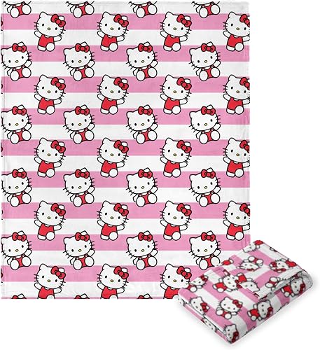 Northwest Hello Kitty Plaid en Soie avec nœud et Rayures 127 x 177,8 cm