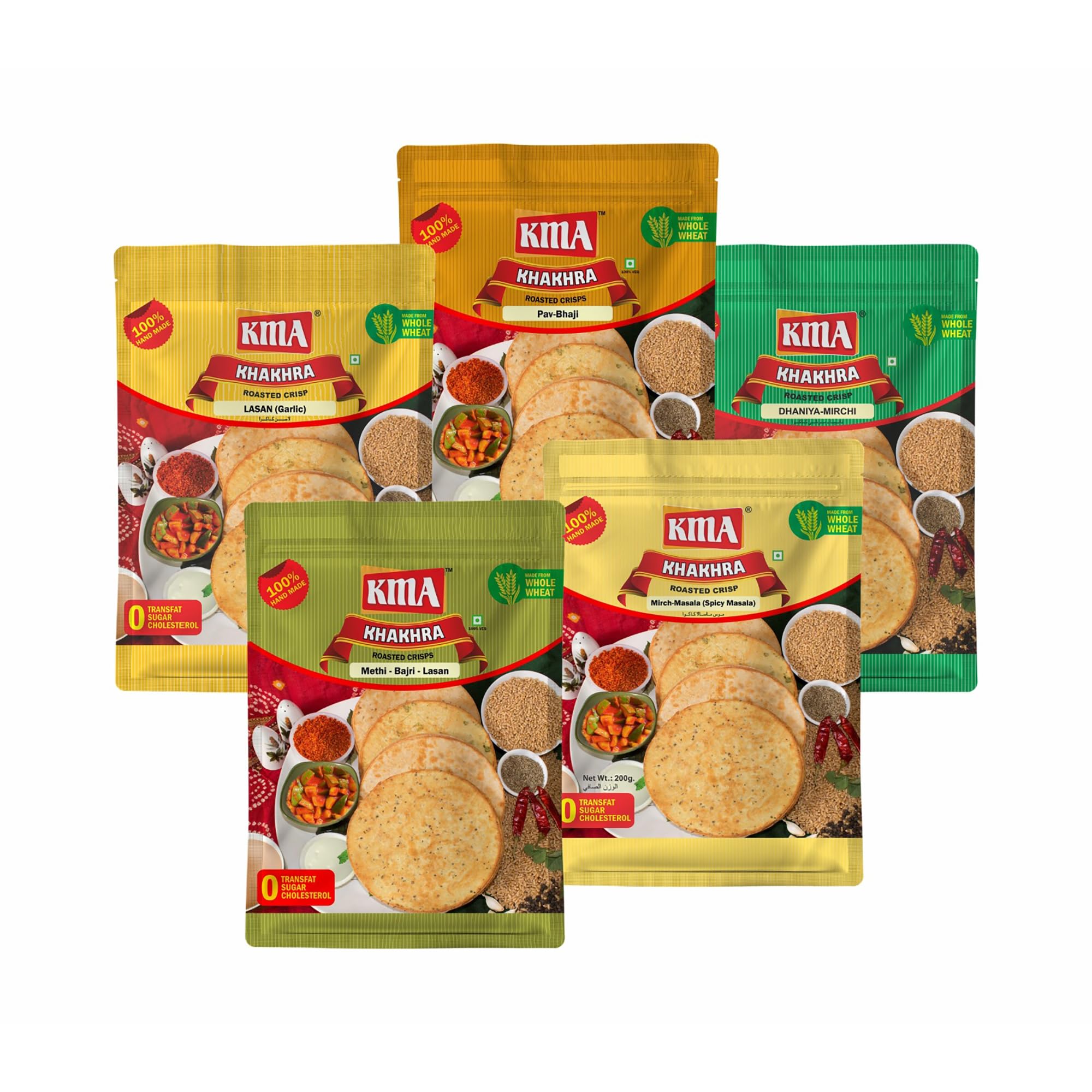 KMA Gujarati Khakhra Spicy Flavors Combo 1 kg (5 packs * 200g each) - Dhaniya Mirchi , Garlic , Mirch Masala , Methi Bajri Lasan & Pav Bhaji , Handmade Roasted Fresh Snacks , Ready to Eat Indian Delight , Crispy & Nutritious with Authentic Taste , He (B094RBGLHL) Amazon Price History, Amazon Price Tracker