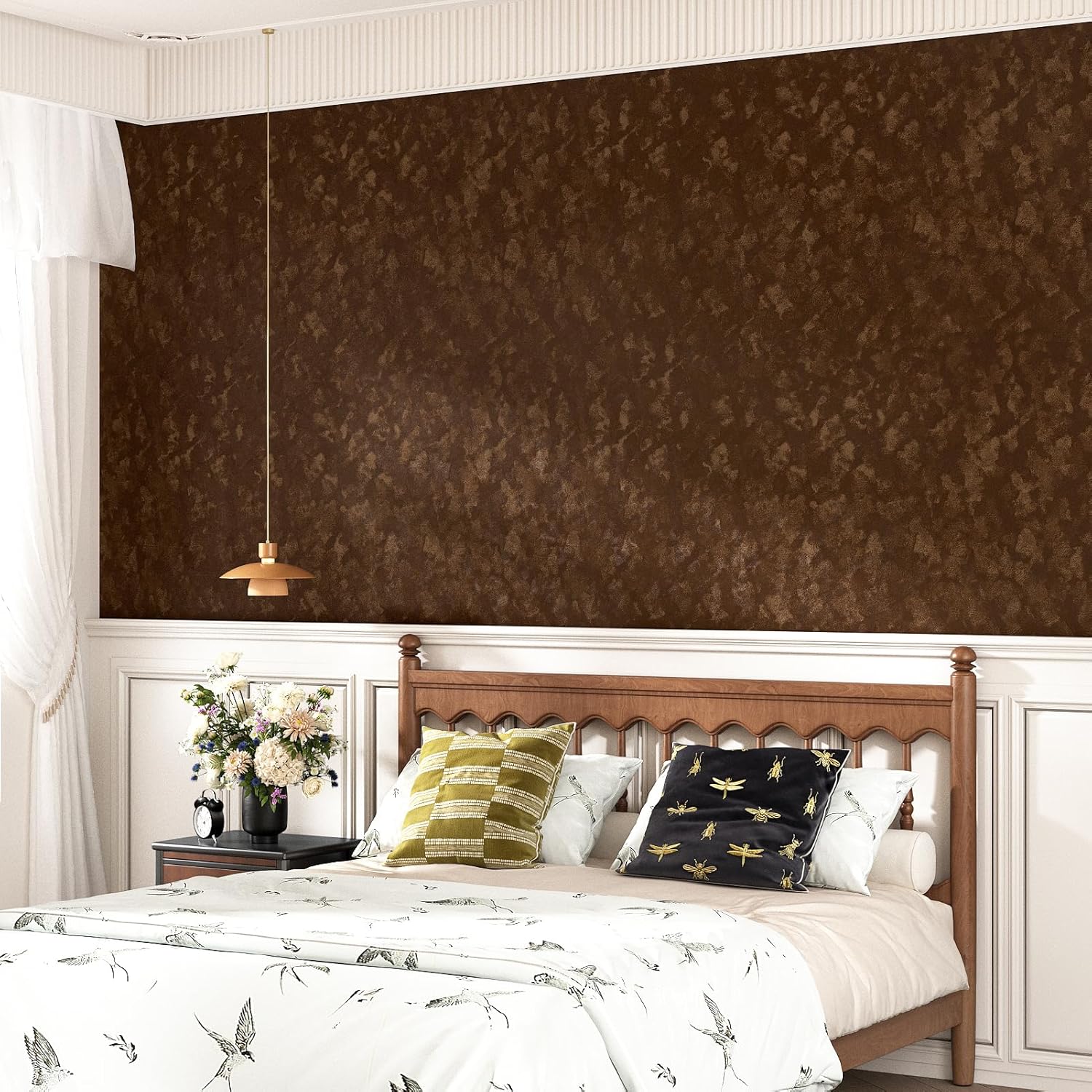 Wallercity Brown Peel and Stick Flocking Fabric Contact Paper for Dresser Top Soft Self Adhesive Velvet Wallpaper for Jewelry Boxes Crafts Shelf Backdrop Removable Floral Felt Liner Wrap 15.8''x236''