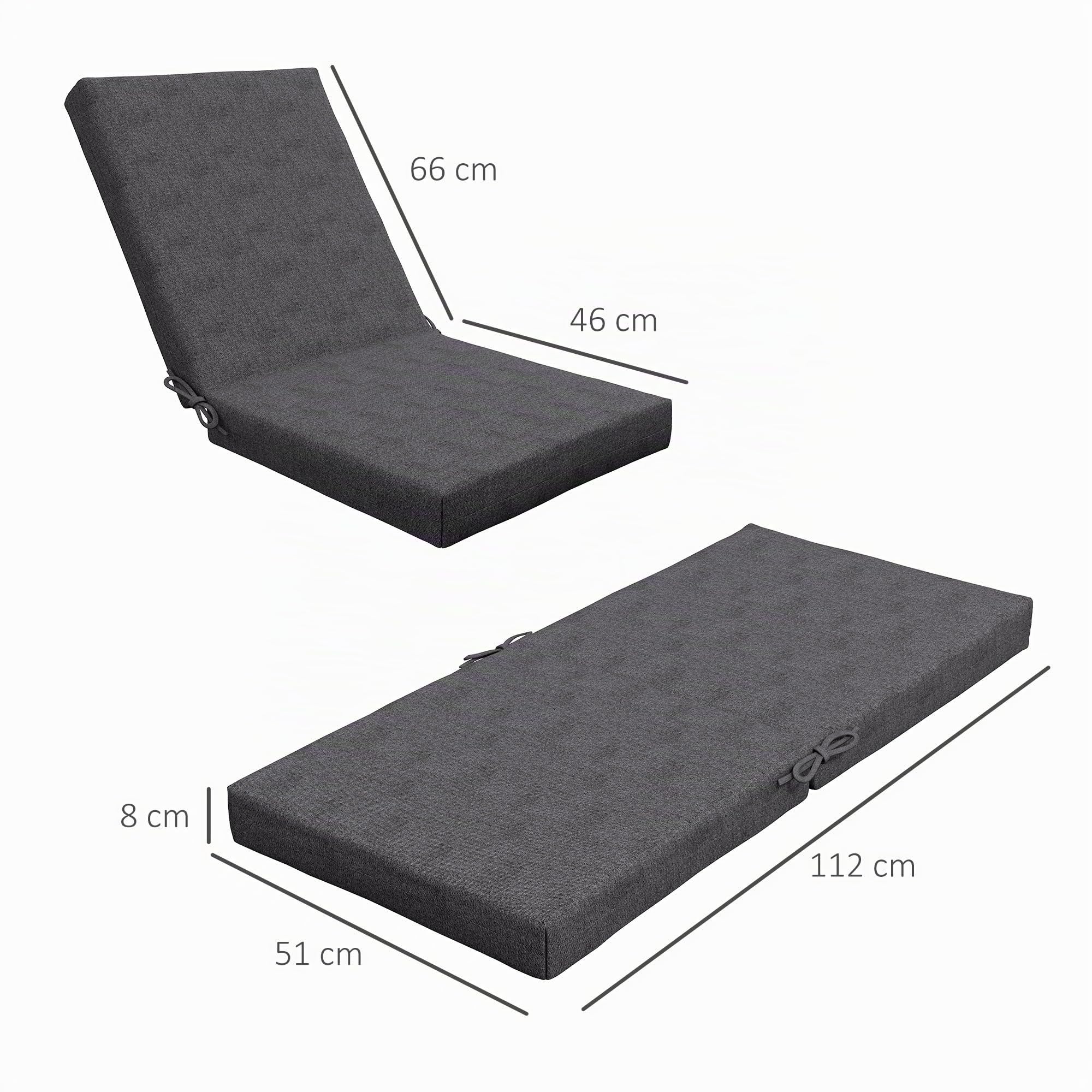 Outsunny Lot de 2 Coussins d'extérieur Chaise 8 cm 112L x 51l cm Gris Foncé