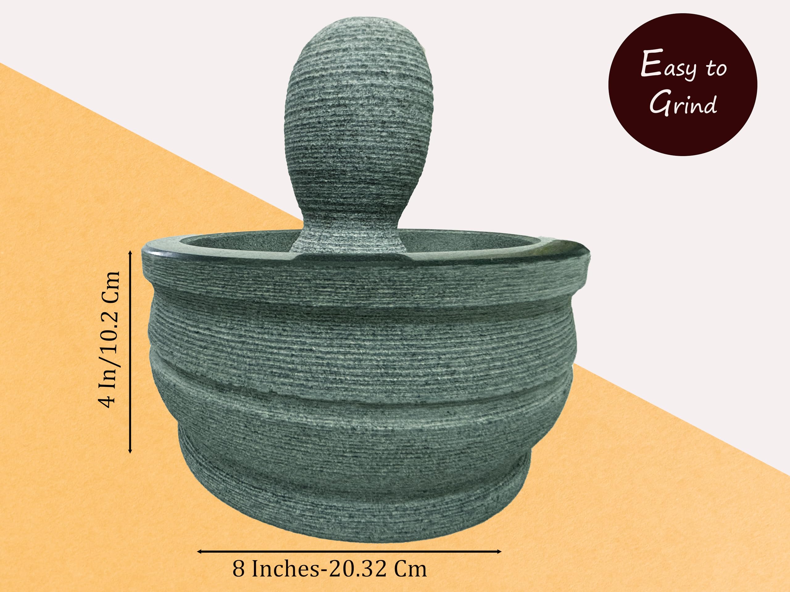 Neolithic Pure Granite Mortar and Pestle - Traditional Hand Grinder for Kitchen (Grey, 8 Inches) 1