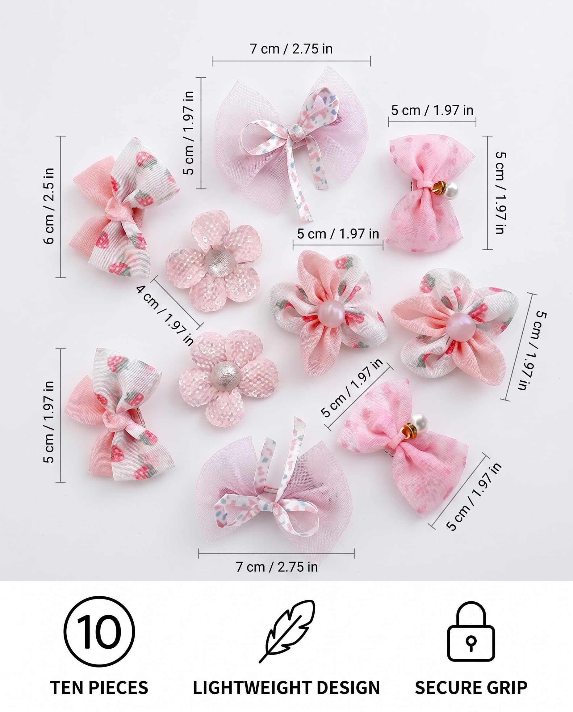 Fiocchi per Cani & Gatti, 10 Pezzi Rosa in Plastica. Leggeri Fermagli per Cuccioli con Presa Sicura – Ideali per Toelettatura, Feste, Servizi Fotografici & Charme Quotidiano.