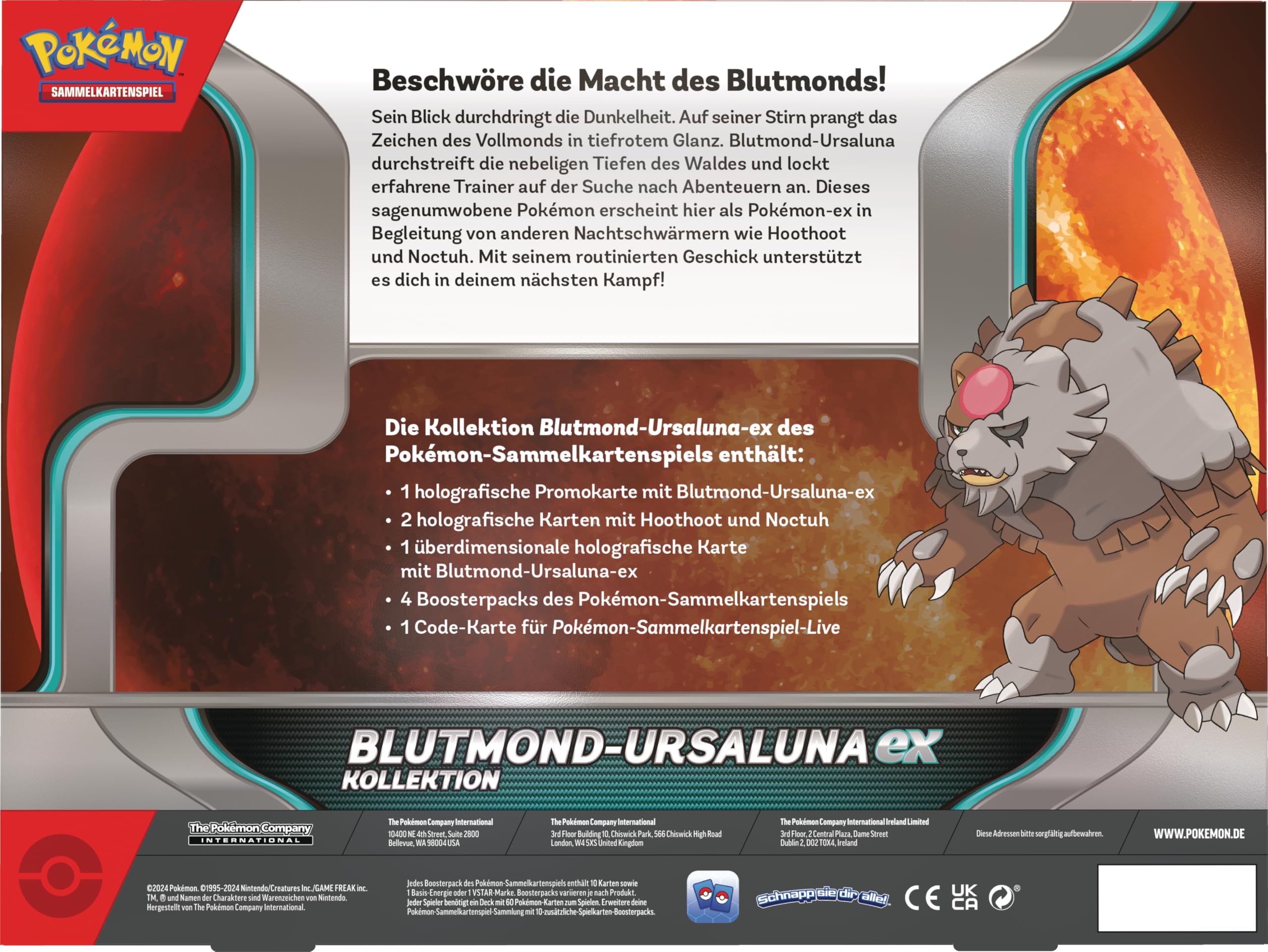 Pokémon - Juego de Cartas coleccionables: Colección Bloodmond-Ursaluna-ex (1 Carta Promocional holográfica, 2 Cartas holográficas, 1 Carta holográfica de Gran tamaño y 4 Paquetes de Refuerzos)