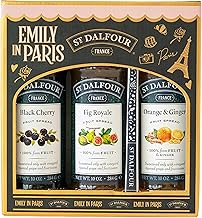 St. Dalfour Coffret Confiture – Édition Emily in Paris – 100% fruits, sans sucre ajouté, sans gluten – 3x284g (Cerise Noire/Figue/Orange-Gingembre) avec cuillère