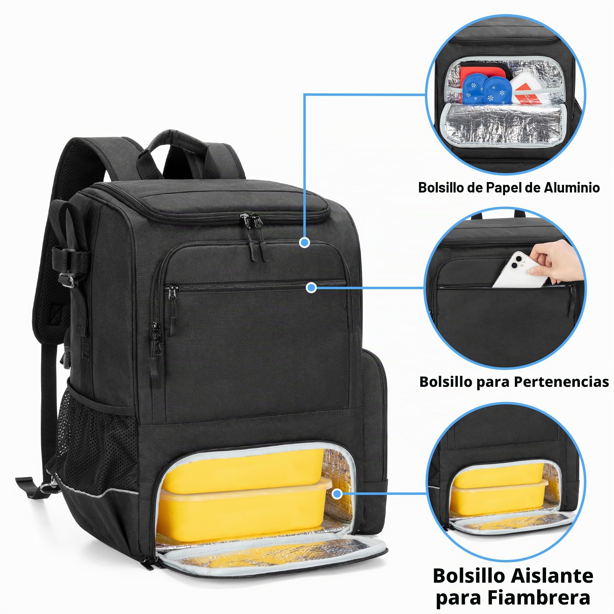 samdew Mochila de Dos Compartimentos para Silla de Ruedas (Solo la Mochila) | Bolsas para Silla de Ruedas con Compartimentos Térmicos para Medicamentos y Fiambrera, y Bolsillos para Accesorios Y Muletas.