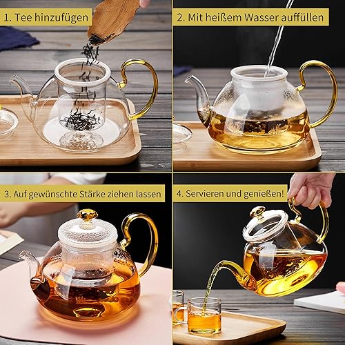 Miniatura 7 de Tetera de vidrio de gran capacidad con infusor extraíble, apta para estufa, vidrio de borosilicato grueso resistente al calor, 46 onzas líquidas