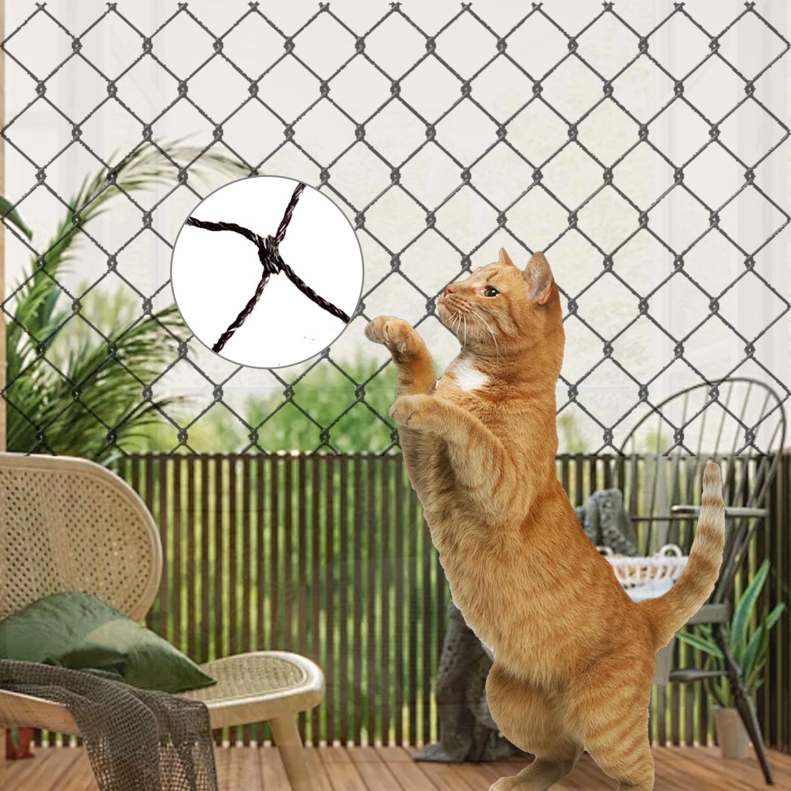 Red para gatos para balcón, 3 x 6 m, red de balcón reforzada para protección de gatos, red de protección para gatos, con cuerda de fijación de 20 m y accesorios, red para gatos, alambre reforzado para