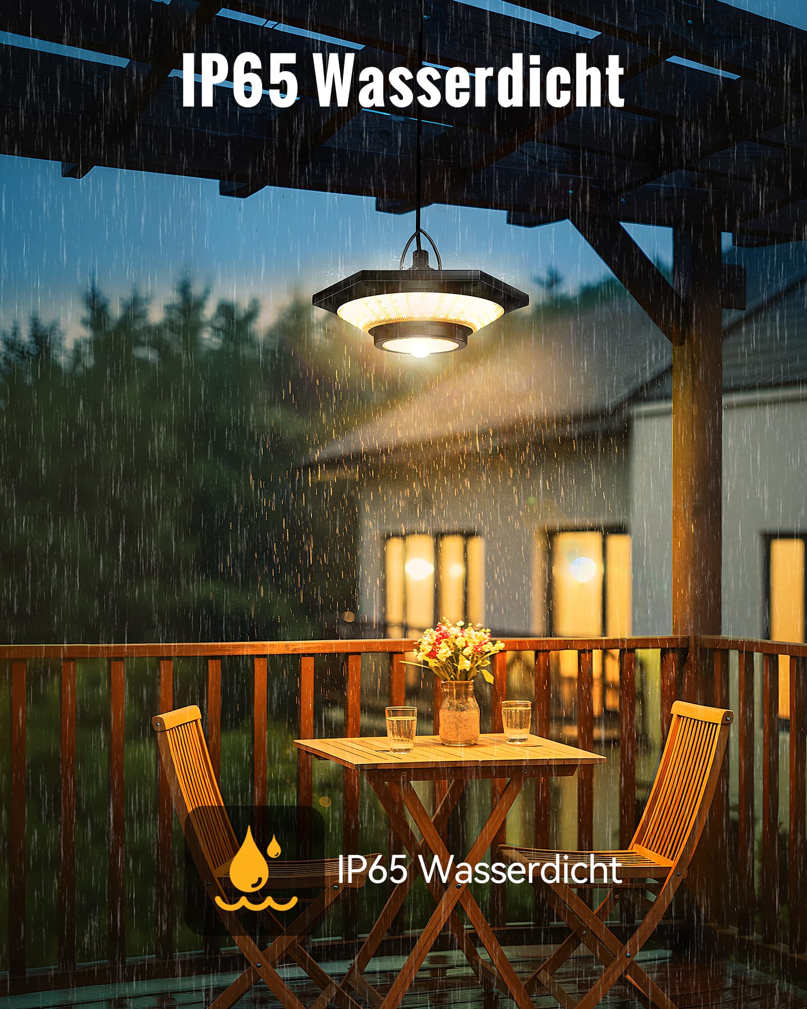 Solar Hängeleuchte mit Bewegungsmelder 4000LM Außenleuchte Wasserdicht 3 Farbtemperaturen