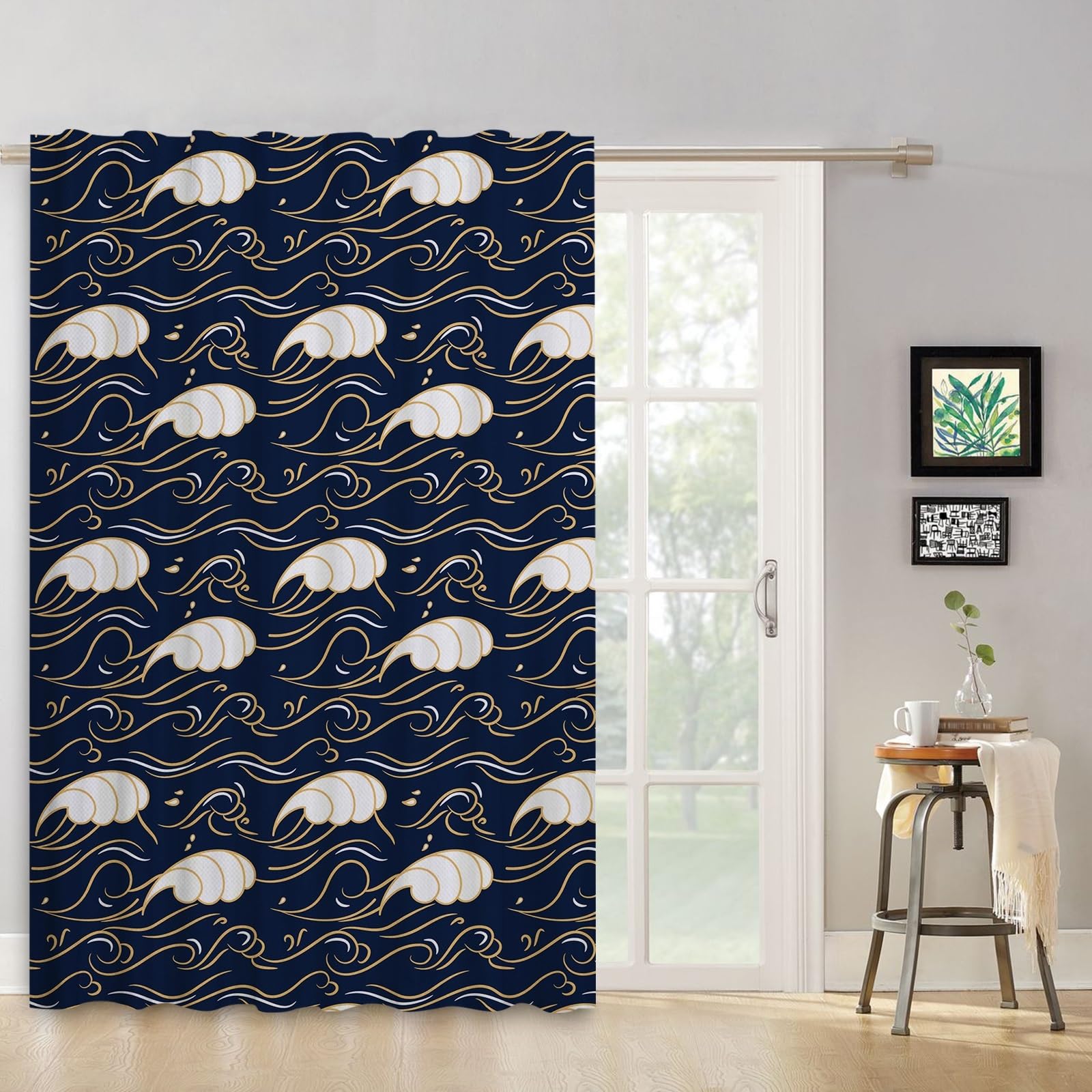 132x214cm Cortina Pliegues lápiz ondulados Estilo Marina Dibujos Cortinas con Bolsillo para Varilla Opacidad al 80% Trabilla Trasera Tratamientos Ventanas para Sala Estar Dormitorio,1 Panel