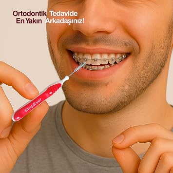 StopEver Well Tooth Interface Brush, Red - Size 2 | 0.5 mm Fine Wire Interdental Brush, Carrying Box Gift | Suitable for Orthodontic Use | 6 Pieces