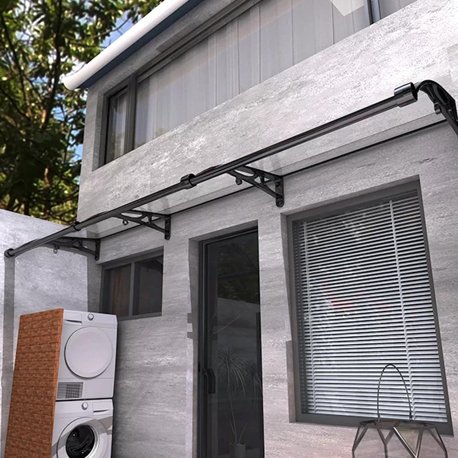 Pensilina Tettoia per Porta o Finestra Trasparente,Pensilina da Esterno d'Ingresso,Copertura in Policarbonato Contro UV e Neve,Tenda da Sole per Patio,Cortili,Ristoranti (60x120cm)