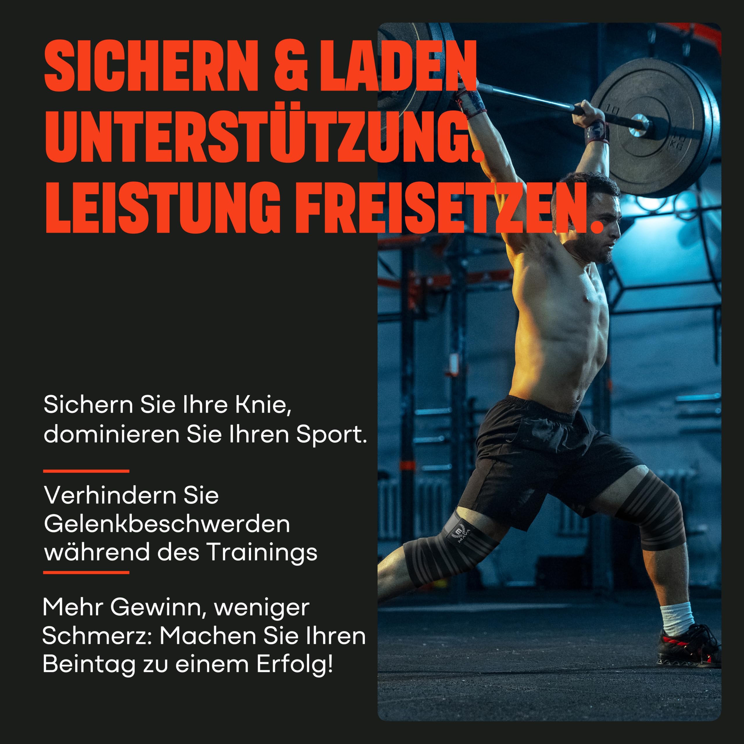 Mava Sports Kniebandage für Männer und Damen (Paar); Kniestütze für Cross Training, Gewichtheben, Powerlifting; 183 cm elastische Unterstützung